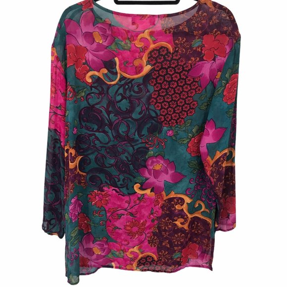 Carole Little Oversized Silky Rayon Floral Blouse - Picture 2 of 6